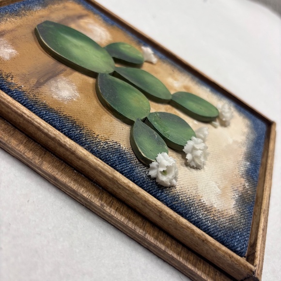 Cactus Mixed Media Wall Art Saguaro Flowers Brown Desert Wood Arizona 6 x 8 - Picture 5 of 7